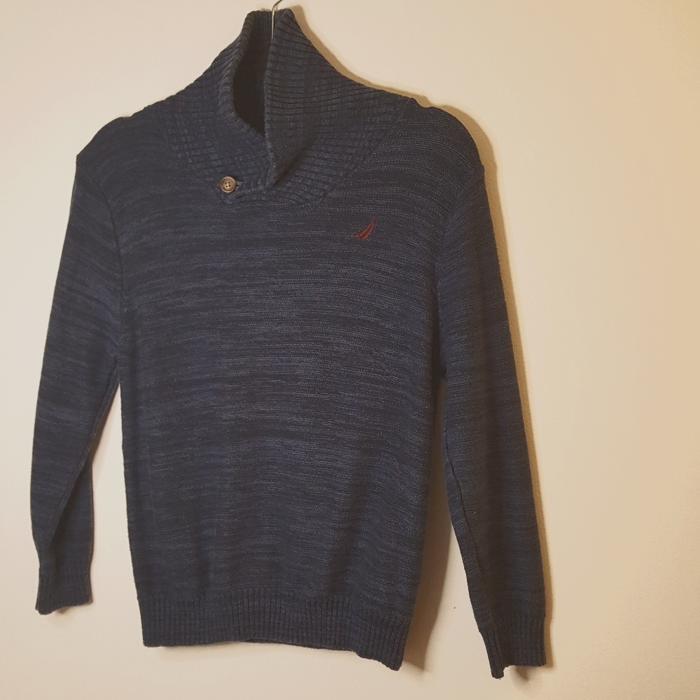 Nautica shawl collar blue sweater cotton size M